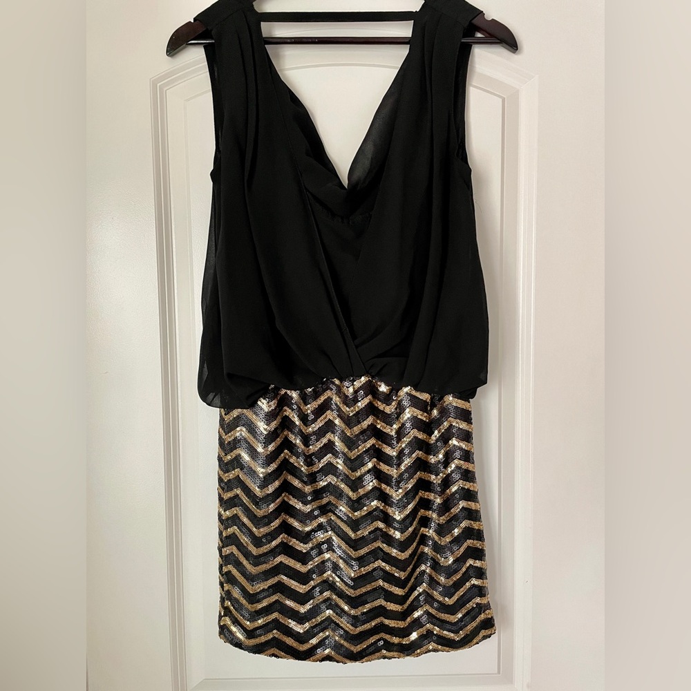 Black & Gold Sequin Cocktail Dress | Small